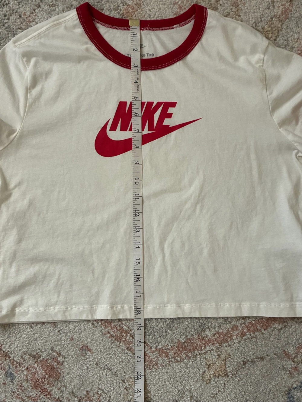 Vintage Nike White Baby Tee with Red Logo and Trim-Size L- - Picture 4 of 5